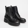 Anfibi Donna in Pelle Nera con Lacci e Zip