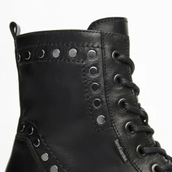Anfibi Donna in Pelle Nera con Lacci e Zip