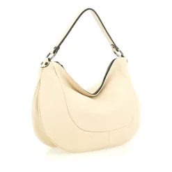 Borsa a Mano con Tracolla in Pelle Ecru