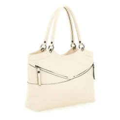 Borsa a Spalla Trasformabile in Pelle Ecrù con Tracolla