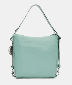 Borsa Convertibile Zaino in Pelle Verde Acqua