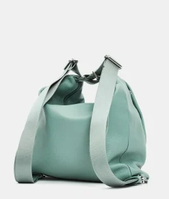 Borsa Convertibile Zaino in Pelle Verde Acqua