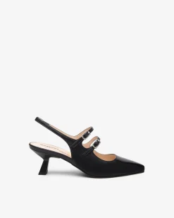 Chanel a Punta in Pelle Nera Tacco Rocchetto