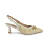 Chanel Slingback con Tacco in Pelle e Raffia Bianco