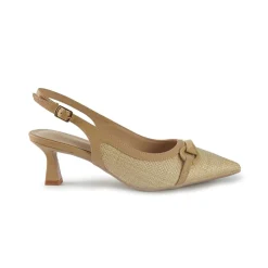 Chanel Slingback con Tacco in Pelle e Raffia Beige