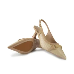 Chanel Slingback con Tacco in Pelle e Raffia Beige