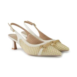 Chanel Slingback con Tacco in Pelle e Raffia Bianco