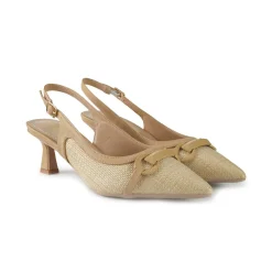 Chanel Slingback con Tacco in Pelle e Raffia Beige