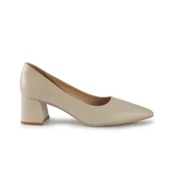 Decollete in Pelle Beige Tacco Largo