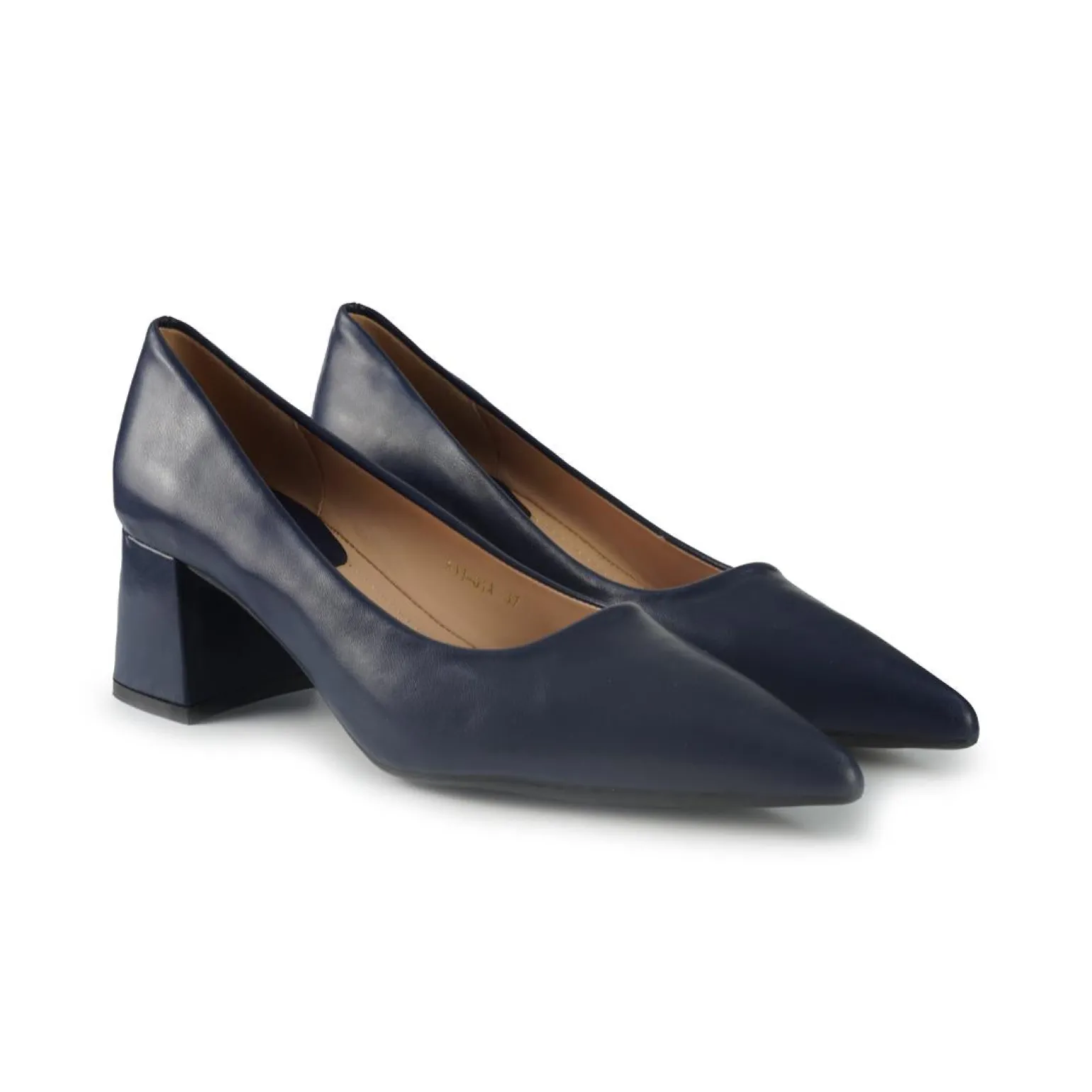 Decollete in Pelle Blu Tacco Largo