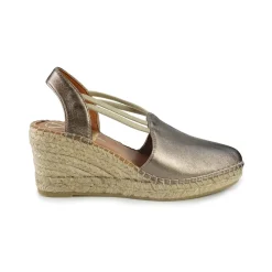 Espadrillas Alta in Pelle Laminato Fumo con Elastici