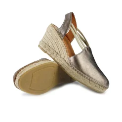 Espadrillas Alta in Pelle Laminato Fumo con Elastici