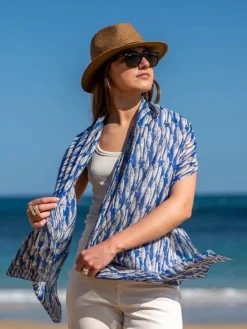 Foulard in Cotone Stampato Fantasia Blu