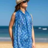 Foulard in Cotone Stampato Fantasia Blu