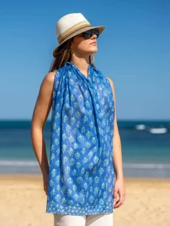 Foulard in Cotone Stampato Fantasia Blu