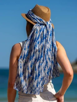 Foulard in Cotone Stampato Fantasia Blu