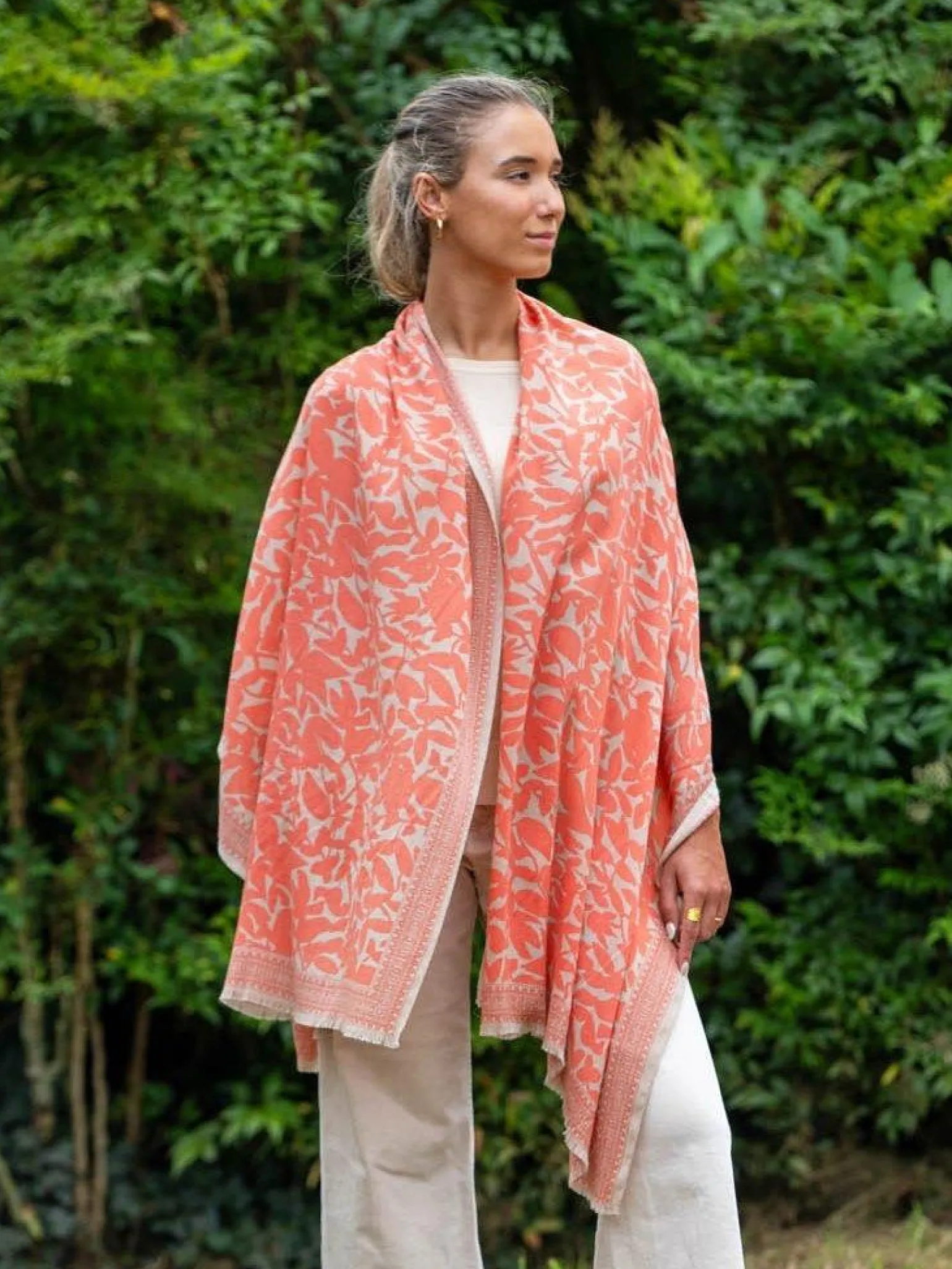 Foulard in Lana Misto Seta Corallo