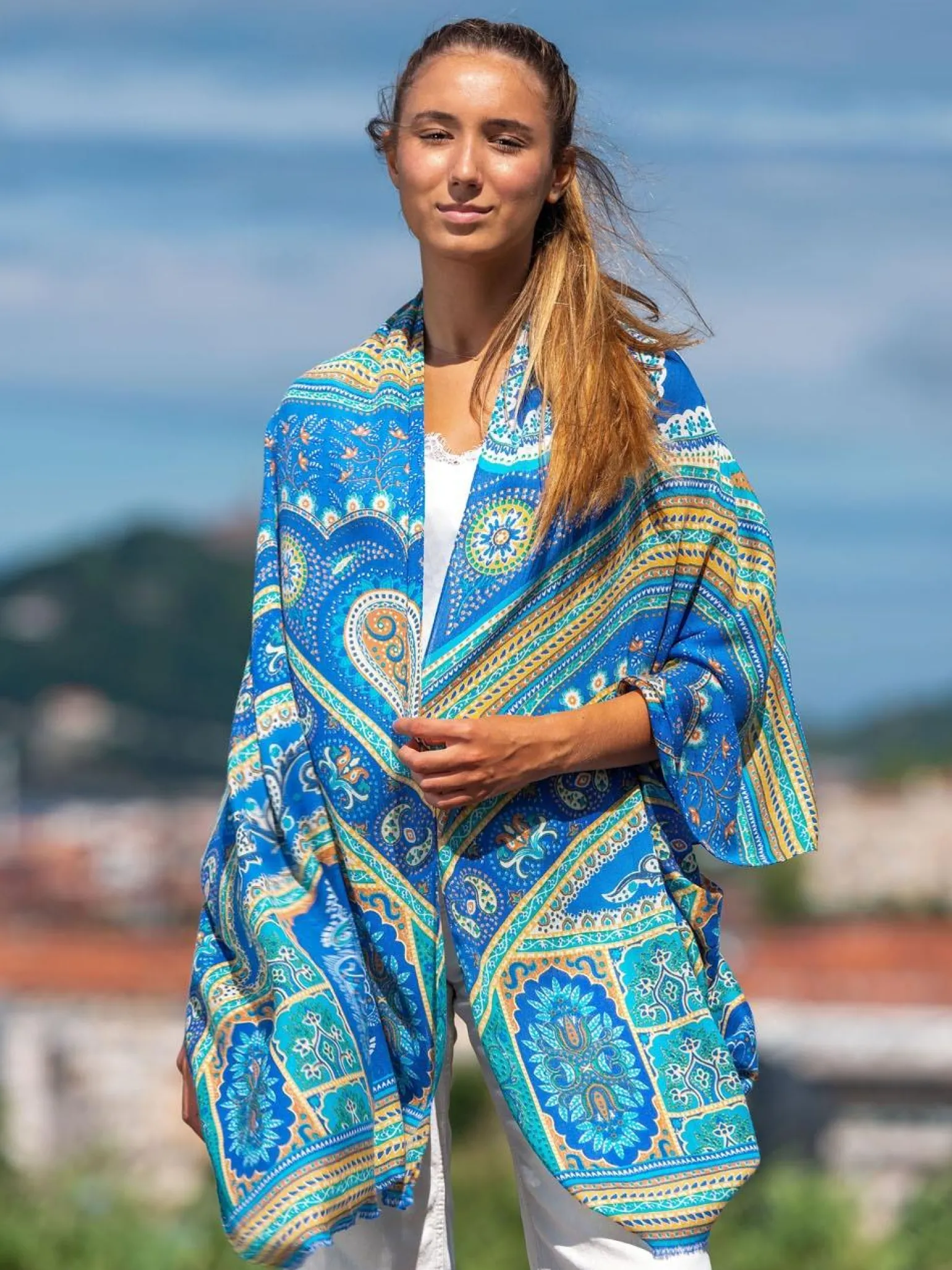Foulard in Lana Misto Seta Blu