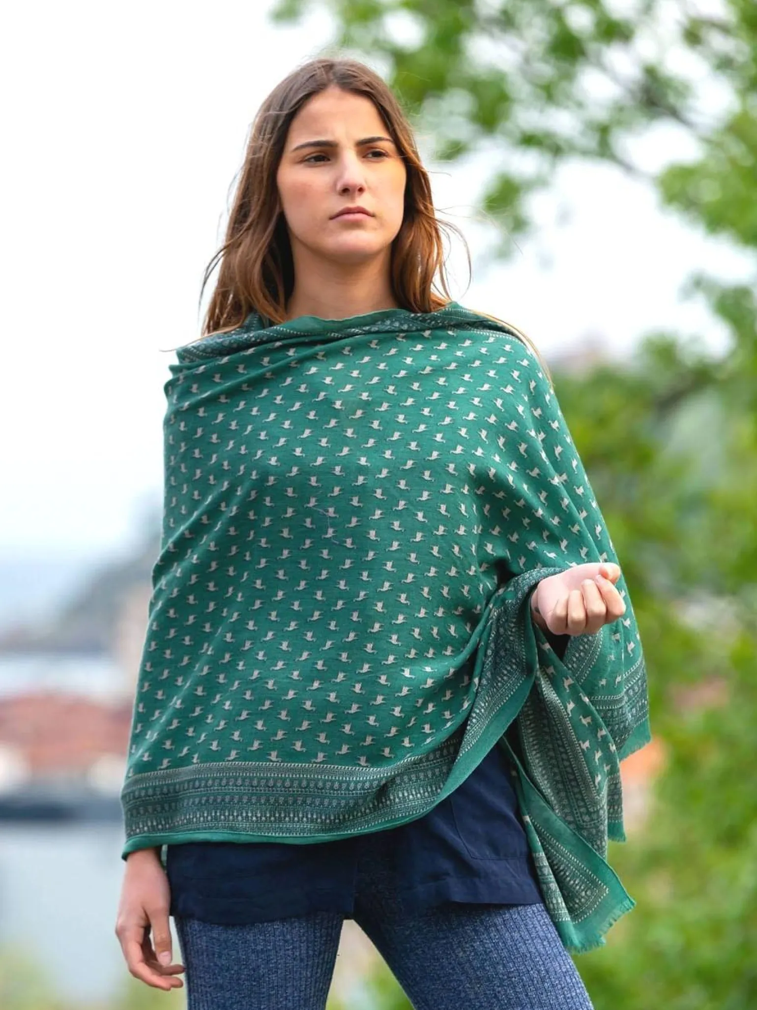 Foulard in Lana Misto Seta Verde