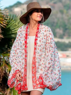 Foulard Pareo in Cotone Stampato Fantasia Rosso
