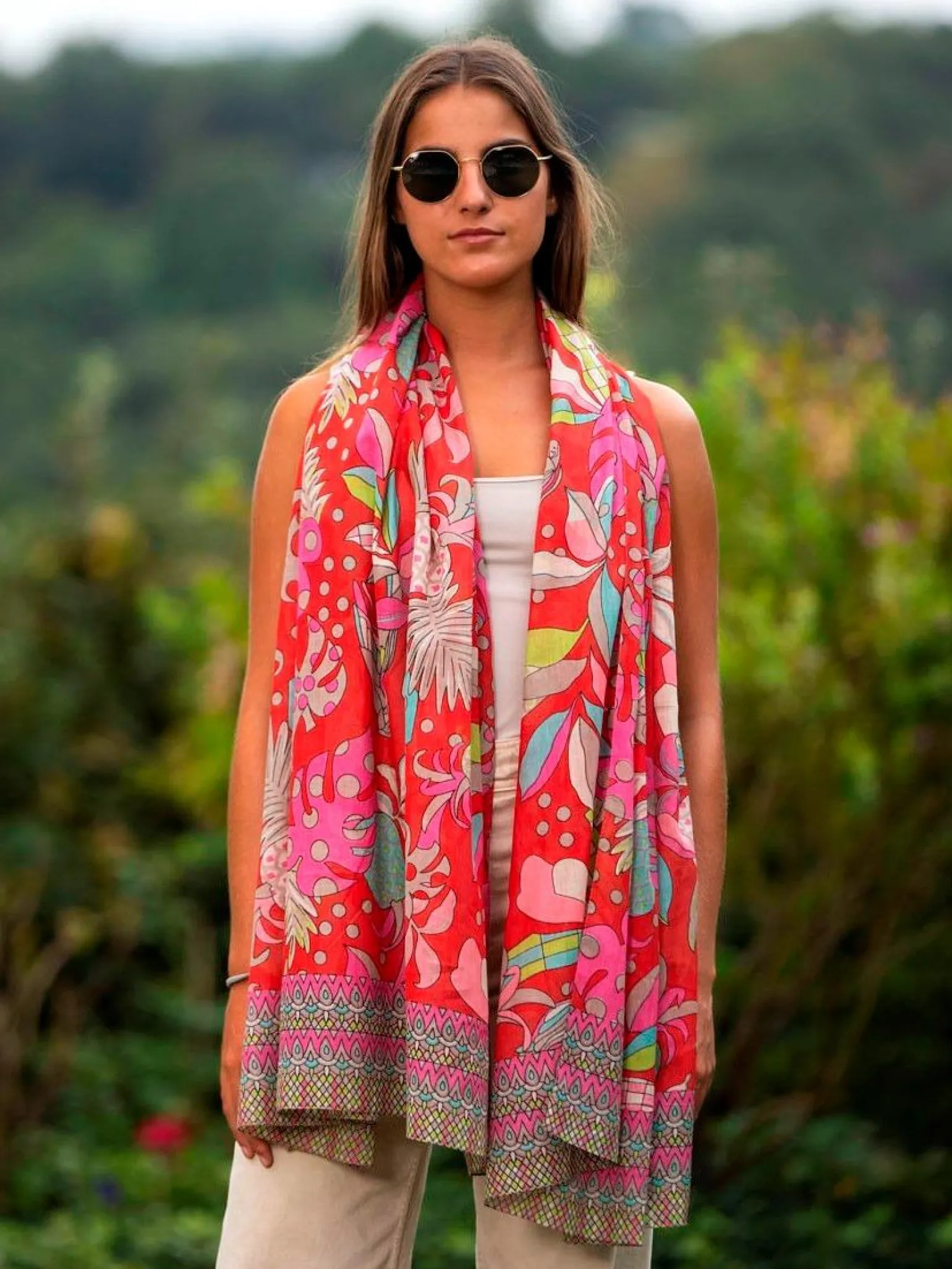 Foulard Pareo in Cotone Stampato Fantasia Rosso