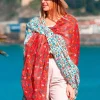 Foulard Pareo in Cotone Stampato Fantasia Double Face Rosso