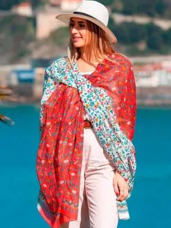 Foulard Pareo in Cotone Stampato Fantasia Double Face Rosso