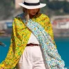 Foulard Pareo in Cotone Stampato Fantasia Double Face Giallo