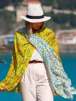 Foulard Pareo in Cotone Stampato Fantasia Double Face Giallo