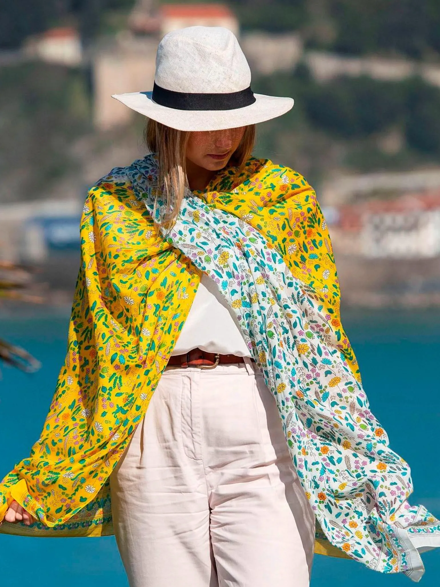 Foulard Pareo in Cotone Stampato Fantasia Double Face Giallo