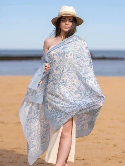 Foulard Pareo in Cotone Stampato Fantasia Azzurro