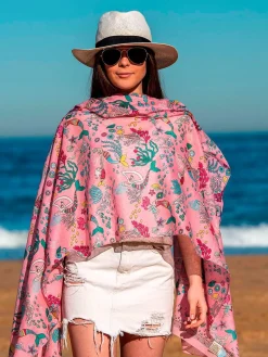 Foulard Pareo in Cotone Stampato Fantasia Rosa