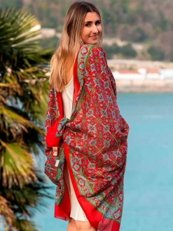 Foulard Pareo in Cotone Stampato Fantasia Rosso