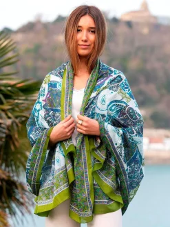 Foulard Pareo in Cotone Stampato Fantasia Verde