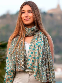 Foulard Pareo in Cotone Stampato Fantasia Beige