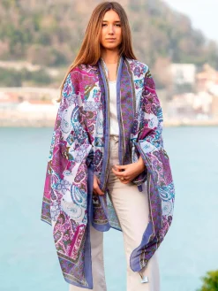 Foulard Pareo in Cotone Stampato Fantasia Viola