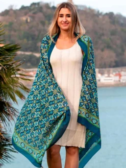 Foulard Pareo in Cotone Stampato Fantasia Blu
