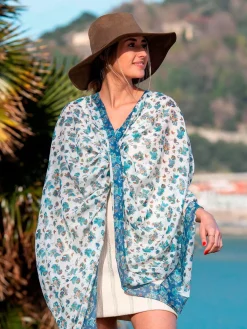 Foulard Pareo in Cotone Stampato Fantasia Azzurro