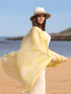 Foulard Pareo in Cotone Stampato Fantasia Giallo