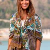 Foulard Pareo in Cotone Stampato Fantasia Beige