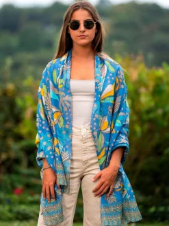 Foulard Pareo in Cotone Stampato Fantasia Blu