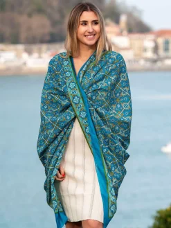 Foulard Pareo in Cotone Stampato Fantasia Azzurro