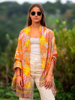 Foulard Pareo in Cotone Stampato Fantasia Arancio