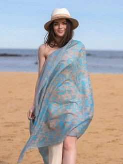 Foulard Pareo in Cotone Stampato Fantasia Beige