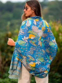 Foulard Pareo in Cotone Stampato Fantasia Blu