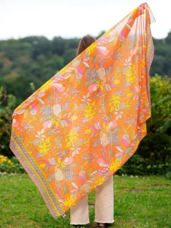 Foulard Pareo in Cotone Stampato Fantasia Arancio