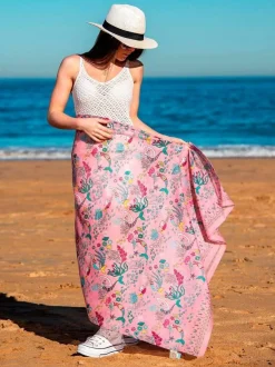 Foulard Pareo in Cotone Stampato Fantasia Rosa