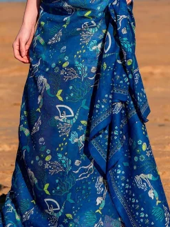 Foulard Pareo in Cotone Stampato Fantasia Blu