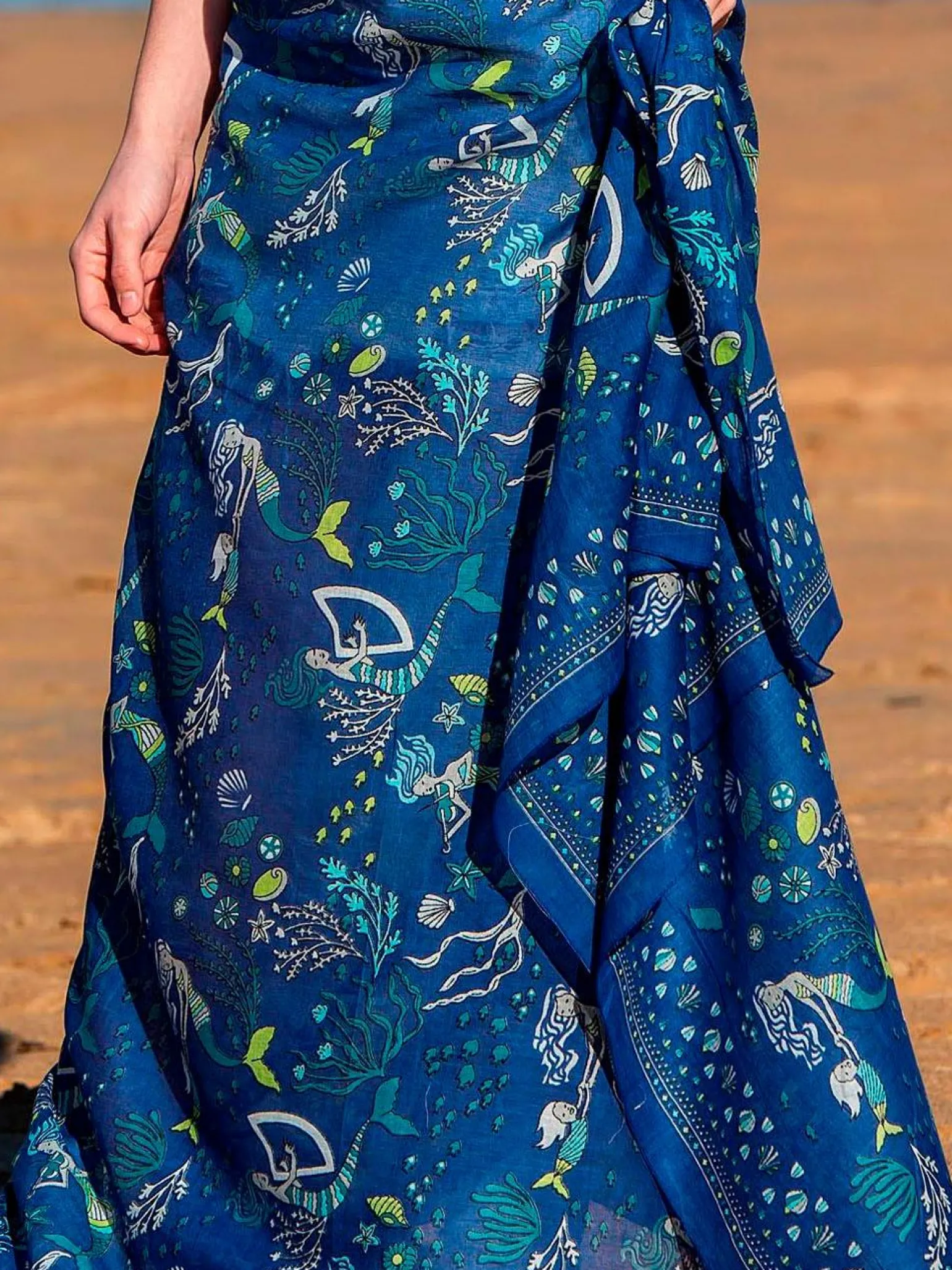 Foulard Pareo in Cotone Stampato Fantasia Blu