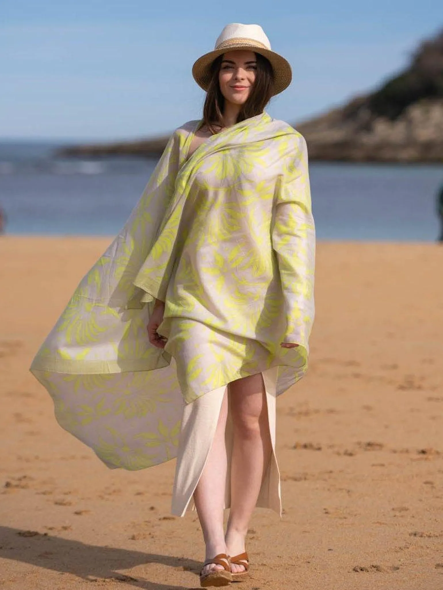 Foulard Pareo in Cotone Stampato Fantasia Verde
